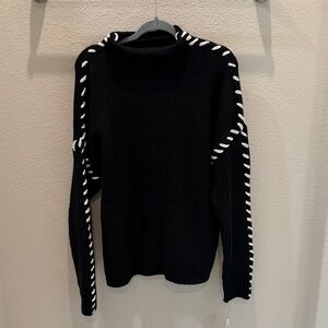 AGB Black Sweater with White Ladder Stitch Trim